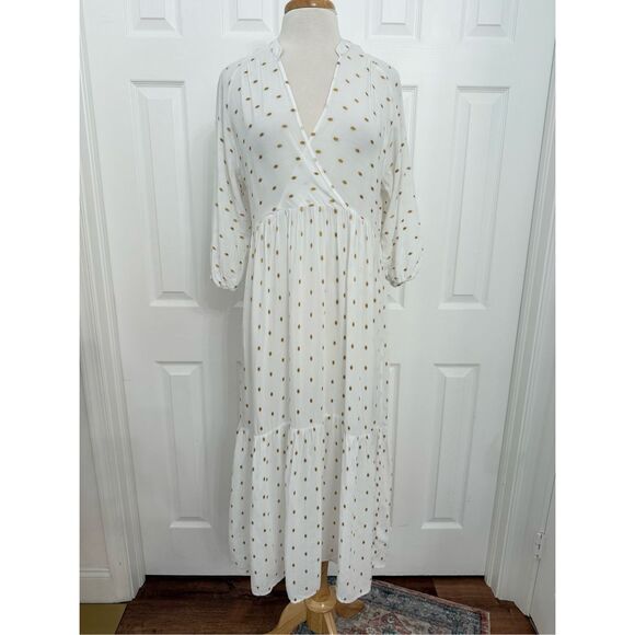 Anthropologie Dresses & Skirts - Anthropologie Augustine White Polka Dot 3/4 Sleeve Midi Tiered Dress Size Small